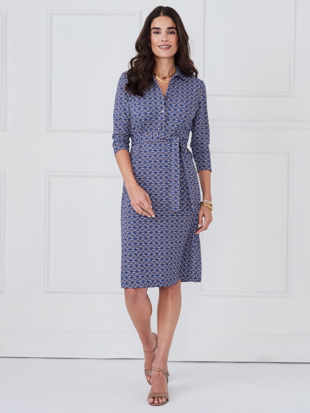 NWOT J.McLaughlin In the Wild Geo Calla Long Sleeve Navy Dress XL